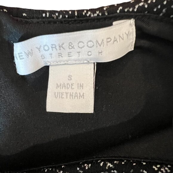 New York & Company Dress S Black White Textured Peplum Stretch Midi Size Small - Picture 9 of 11